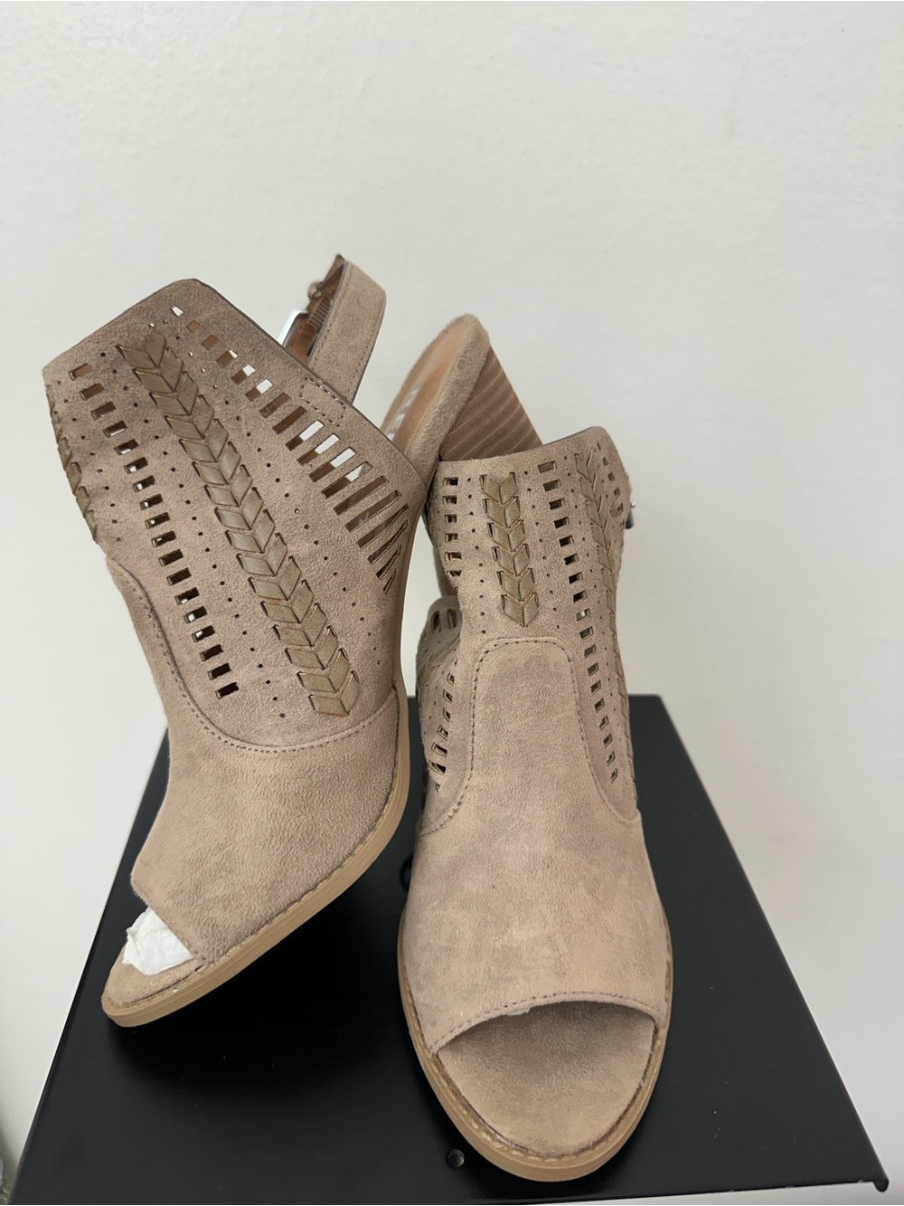 Women’s Taupe Suede Peep-Toe Slingback Heels